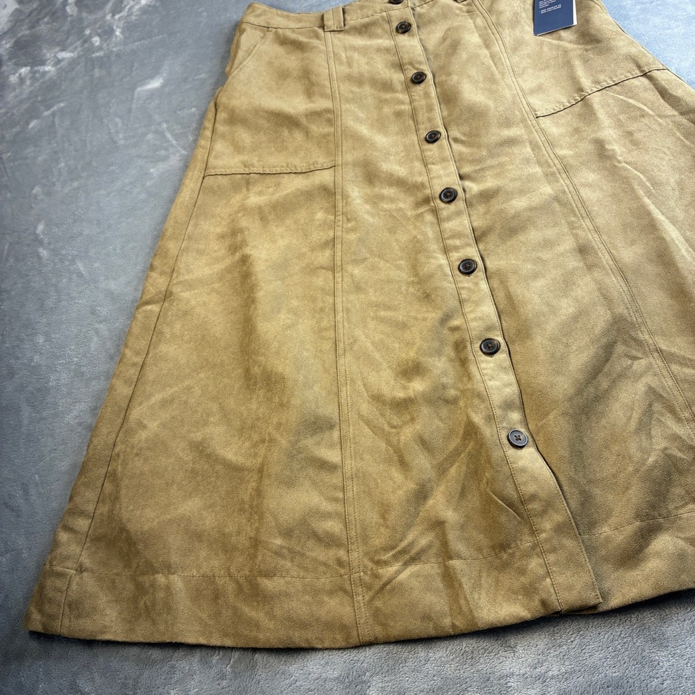 NWT Universal Thread Women's Size 12 Tan Faux Suede Button Front Midi Skirt - Picture 12 of 16